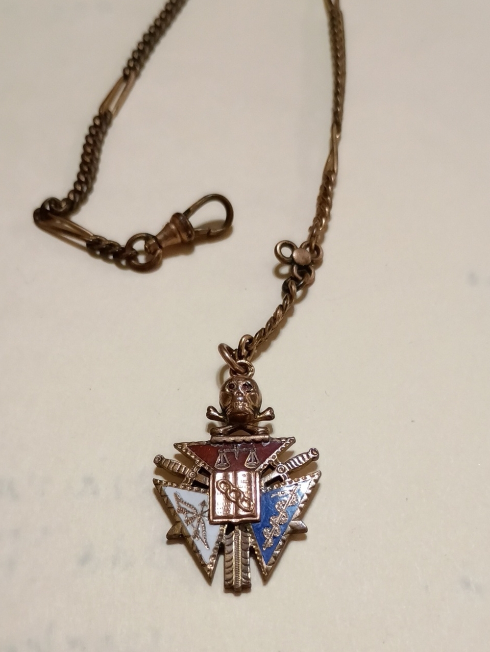 Gold-Tone Multicolor Enamel Pendant Necklace - Men's Odd Fellow Lodge Watch Fob